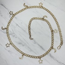 Moon and Star Charm Gold Tone Metal Chain Link Belt OS One Size - £15.77 GBP
