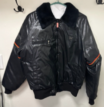 Vtg USA Simpson Racing Black Nylon Moto Jacket w/Faux Fur, Full Zip Sz M... - $2,249.45 MXN