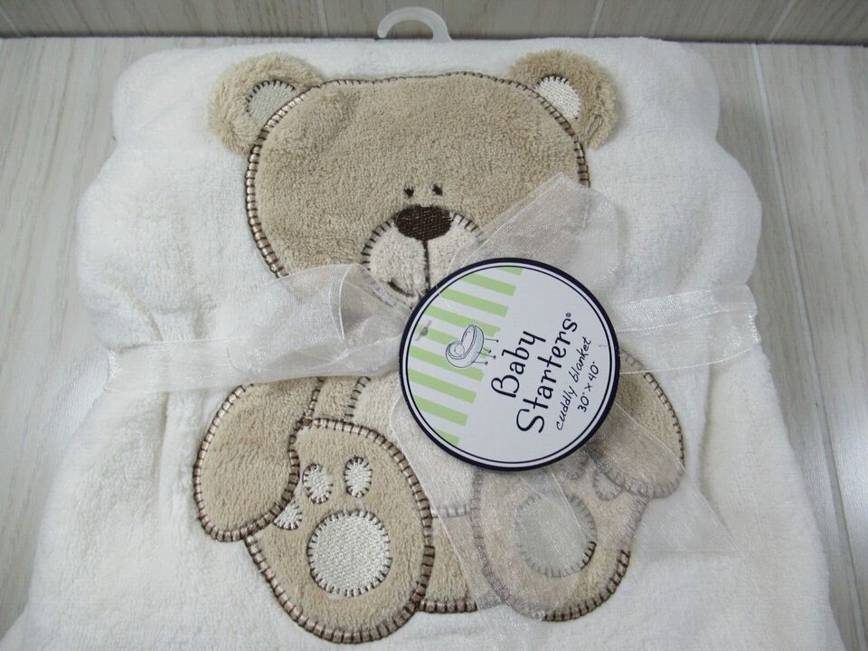 Baby Starters blanket NEW cream plush baby blanket brown teddy bear 2007 - $19.79
