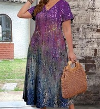 Purple Blue Multicolor Gradient Abstract Maxi Dress Print Plus Size 5XL - $30.80 CAD