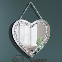 Crystal Crush Diamond Heart Shaped Silver Mirror With Silver Stainless Steel Cha - £31.45 GBP