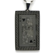 Queen of Hearts Card Spiral Frame Metal Beaded Necklace - 4 x 2.5 cm Pendant - £8.62 GBP