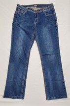 14- REBA 34&quot;x31&quot; Dark Wash Embroidered Studs Faux Leather Denim Blue Jeans EUC - £16.61 GBP