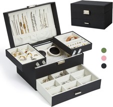 Buti4Wld Jewelry Organizer Box, 3 Layers Large Leather Jewelry Box For, Black - £25.67 GBP