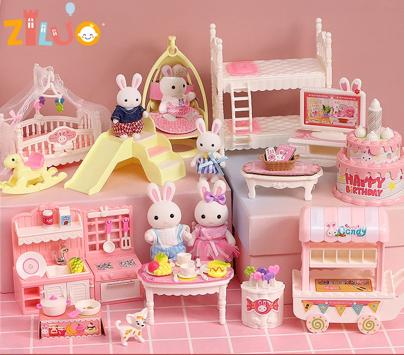 Dolls for Girls Rabbit Bedroom Kitchen Dollhouse Miniatures Mini Furniture Toys - £20.65 GBP+