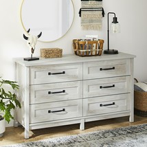 Farmhouse Dresser 6-Drawer Chest of Drawers Modern Rustic White Shabby Chic Wood - £273.52 GBP
