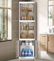Farmhouse Tall Storage Cabinet Organizer Plastic Bathroom Corner, Quick ... - $128.99