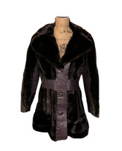 70s Tissavel of France Faux Fur acrylic leather accents Coat Small - $125.00