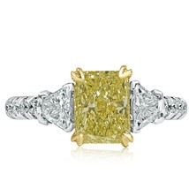 3 Stone GIA Certified 2.26CT Radiant Light Yellow Diamond Ring 18k White Gold - £7,046.61 GBP