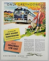 1947 Print Ad Greyhound Bus in Fall Pretty Lady Walks Greyhound Dog - £9.95 GBP