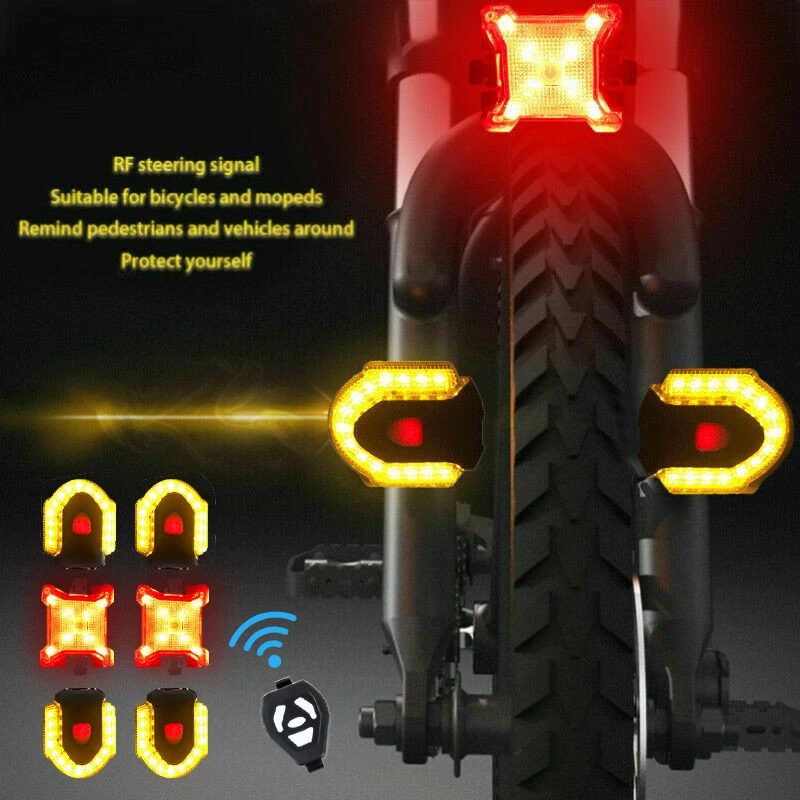 Whole Set Smart Wireless Remote Control Bike Turn Signals Front Rear Light - £35.23 GBP+