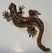 Pin/Pendant Salamander Light Dark Amber Black Eyes  Silver Gold Tone 3 Inches - £11.21 GBP