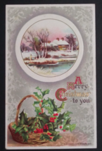 A Merry Christmas to You Scenic View Holly John Winsch Embossed Postcard 1910 - £5.47 GBP