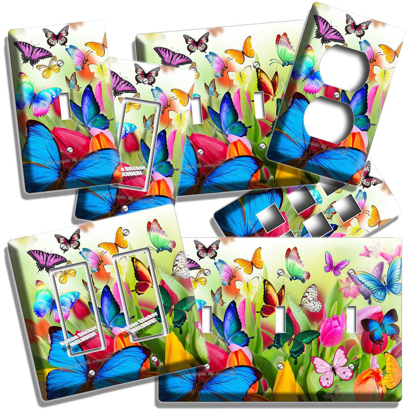 BUTTERFLIES TULIPS FLOWERS FLORAL LIGHT SWITCH OUTLET WALL PLATE ROOM HOME DECOR