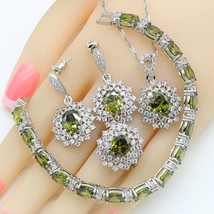 Olive Green Stone Silver Color Jewelry Sets For Women Bracelet Earrings Necklace - £29.08 GBP