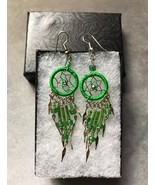 Earrings, Green Dream Catcher, Dangle, Native American, Fish hook ear wires - $320.26 MXN
