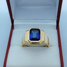 Men&#39;s 4.00 Ct Simulated Blue Sapphire Engagement Ring in 14K Yellow Gold Plated - £121.55 GBP