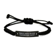 Gag Aunt, This Lady is One Awesome Aunt, Fun Mother&#39;s Day Black Rope Bracelet fr - £17.47 GBP