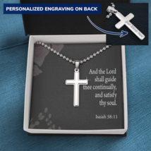Satisfy Thy Soul Isaiah 58:11 Cross Necklace Message Card W Ball Chain Pendant - £38.04 GBP+
