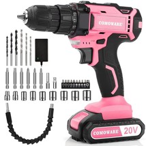 Pink Power Drill, 20V Pink Cordless Drill, Pink Drill Set For Women, 1 B... - £58.18 GBP