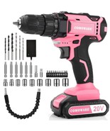 Pink Power Drill, 20V Pink Cordless Drill, Pink Drill Set For Women, 1 B... - £58.22 GBP