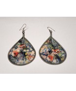 Floral Woven Thread Dangle Earrings Large Silver Tone Lightweight Boho - $236.94 MXN