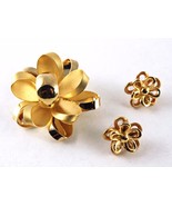 Vintage Curved Flowers Pin and Pierced Earrings - Classic Matching Set -... - £14.09 GBP