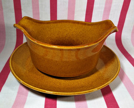 Vintage Taylor Smith &amp; Taylor Cannes Atomic Onion Brown Gravy Sauce Boat + Plate - £15.49 GBP