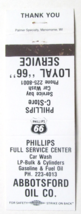 Abbotsford Oil Co. Phillips 66 Service Gas - Wisconsin 20 Strike Matchbo... - £1.39 GBP