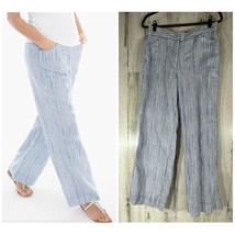 Chicos Linen Pants Size 0 Regular (32x30.5) Blue White Striped Wide Leg - £23.23 GBP