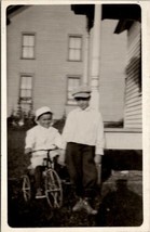 RPPC Darling Boys Teaching Little Brother to Ride Velocipede Bicycle Postcard U2 - £5.45 GBP