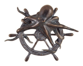 Octopus and Ships Wheel Hand Painted Aluminum Wall Plaque - £306.55 GBP