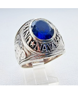 VINTAGE MEN&#39;S 925 STERLING SILVER  UNITED STATES NAVY BLUE STONE RING SI... - €78,21 EUR