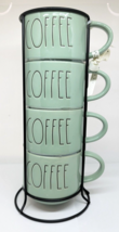 RAE DUN By Magenta STACKING MUGS Mint Green COFFEE Set of Four With Stan... - $49.00