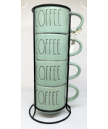 RAE DUN By Magenta STACKING MUGS Mint Green COFFEE Set of Four With Stan... - £38.83 GBP
