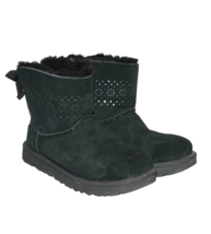 Ugg Australia Dae Sunshine Perf Bailey Bow Black Suede Sheepskin Boots Size 11 - £35.96 GBP