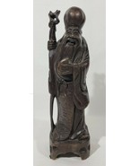 12&quot; Antique Chinese Carved Wood Shou Hsing God of Longevity Sculpture St... - $284.13