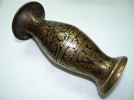 Fine Pair of Antique Late 19C Bidri Vases, Brass and Niello Inlay S.W India H 8&quot; - £212.97 GBP