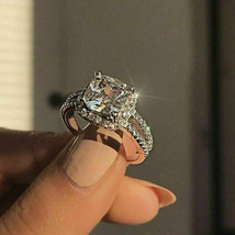 Halo Engagement Ring 2.75Ct Cushion Cut Diamond 14k White Gold Finish Size 8.5 - £88.45 GBP