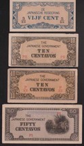 WWII 1942-45 Lot of 4 Japanese Occupation (JAPOC) notes in a crisp High ... - £13.87 GBP