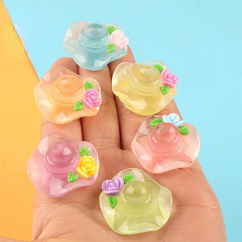 10pcs Cartoon Luminous Resin Kawaii Hat Transparent 3D Mini Figurines Dollhouse - £9.40 GBP