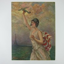 F.R. Harper Print Lady Aviator Pilot Cap Holds Plane American Flag Vintage 1930s - £37.38 GBP