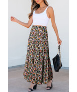 Brown Leopard Floral Reversible Ruffle Hem Maxi Skirt - $449.72 MXN