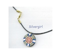 Fun Polymer Clay Pendant Necklace Round With Rose - £7.90 GBP