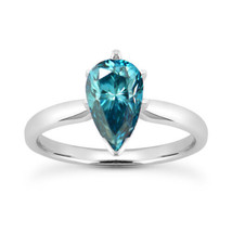 Fancy Blue Pear Shape Diamond Wedding Ring Treated 14K White Gold SI2 0.98 Carat - £1,242.99 GBP