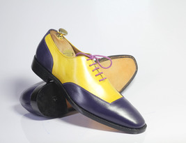 Handmade Men Yellow Black Leather Two Tone Lace Up Shoes, Men Dress Formal Shoes - £115.48 GBP+