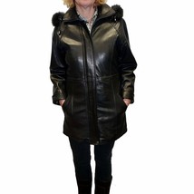 Knoles&amp;Carter Women&#39;s Fox Fur Hooded Leather Jacket - £288.43 GBP