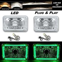 Octane Lighting 4X6 Green Halo Angel Eye H4 Crystal Clear Headlight Headlamp w/  - £92.91 GBP