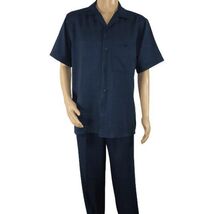 Men 2pc Walking Leisure Suit Short Sleeves By DREAMS 256-01 Solid Navy Blue image 2