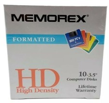 Floppy Discs Memorex 3.5&quot; HD Computer Diskettes 10 Pack PC Formatted NEW... - £8.58 GBP